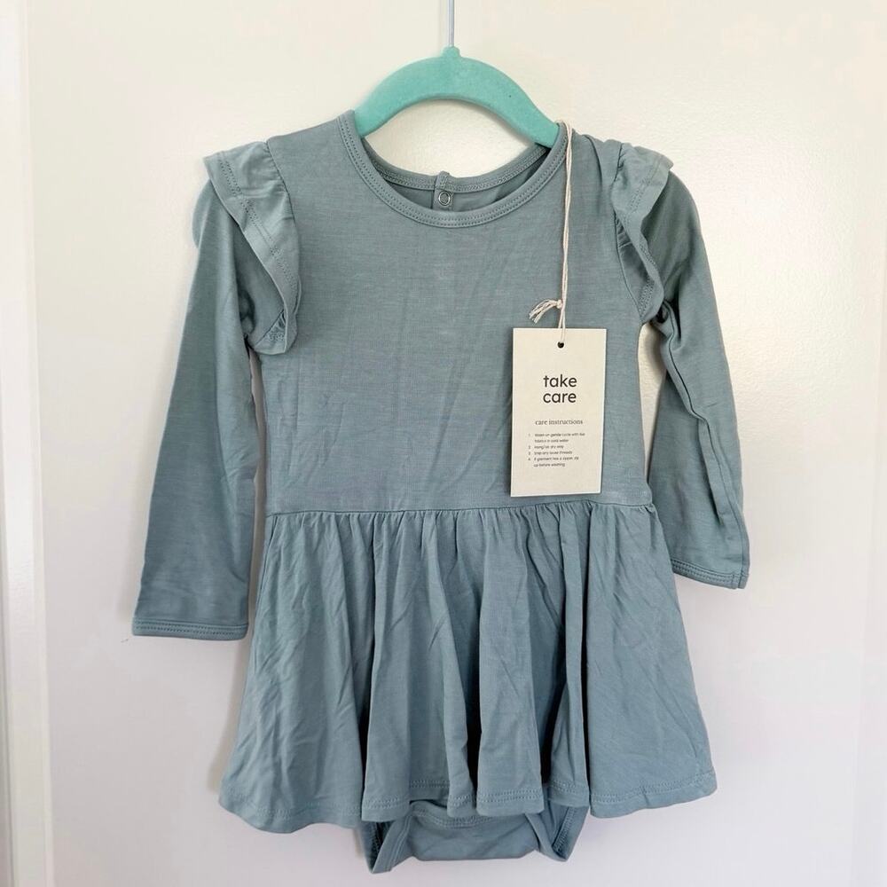 NWT Kyte Baby Bamboo Ruffle Sleeve Dress Blue 18-24 Months